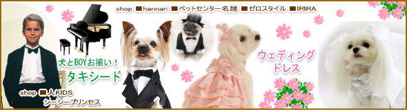 犬達の結婚式服とKIDSお揃いフォーマルお洒落（犬中心編