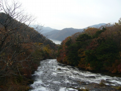 橋の上から中禅寺湖が見えました