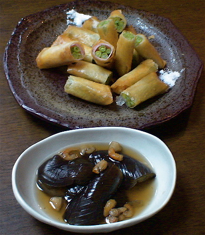 野菜の春巻きと茄子