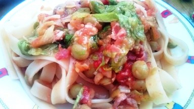 グリーンピースのパスタ（アップ）