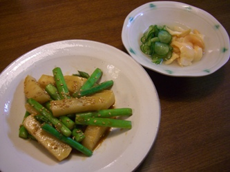 長芋とアスパラの甘辛醤油炒め