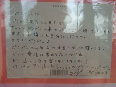 DAIGOさんからペンペンへの手紙＠京急油壺マリンパーク