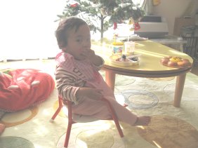 2006.12.11敷き換えたじゅうたん、お昼食べるみいちゃん