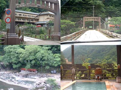 露天風呂と湯原温泉の景色