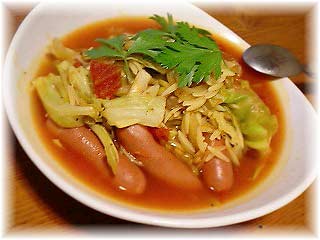 レンズ豆と米型パスタのスープ