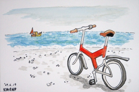 国府津海岸と自転車