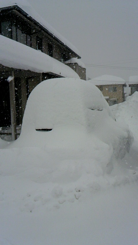 雪に埋まった車。