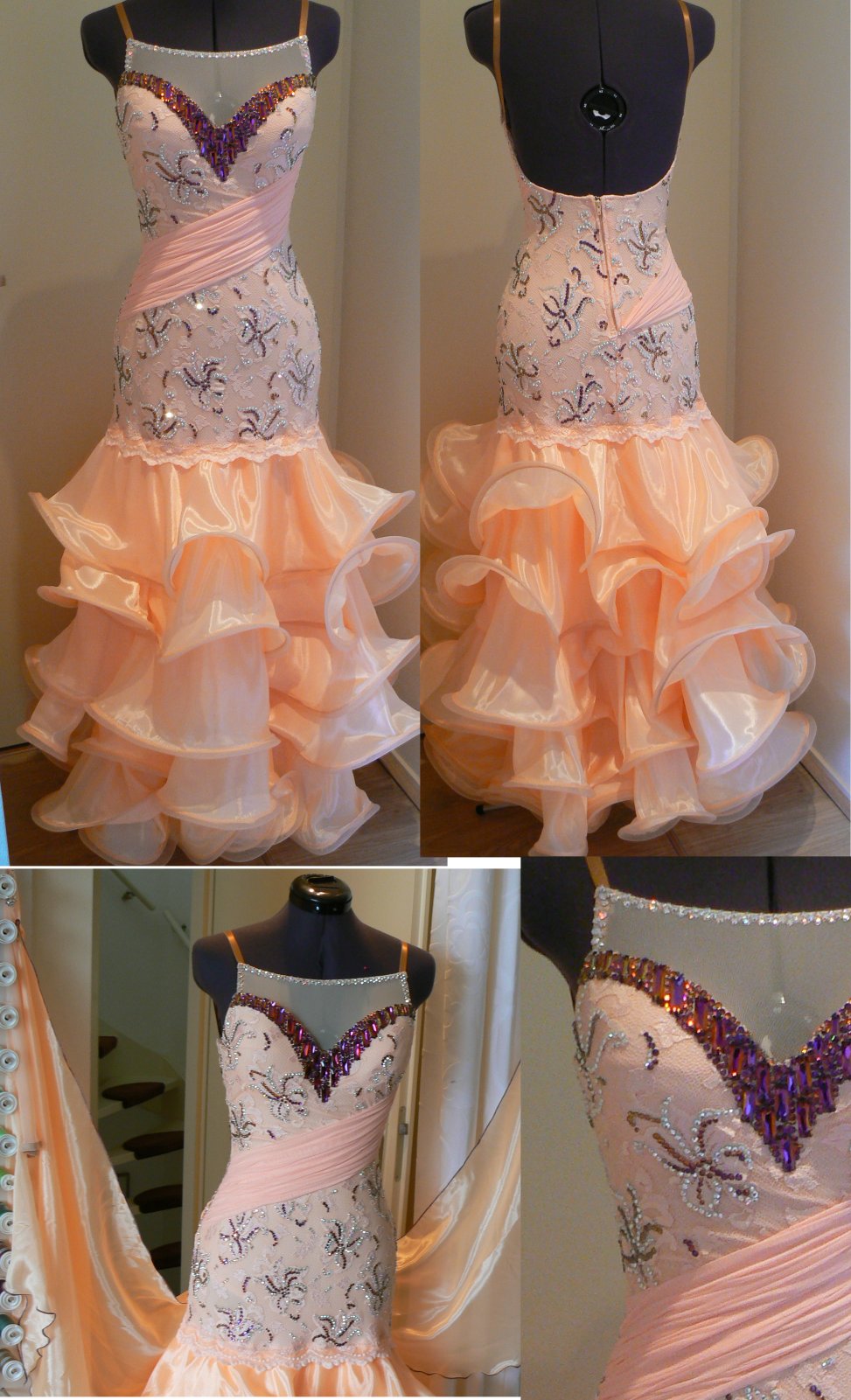 アプリコット色に紫の石を使ったティアードドレス（再値下げ） | Atelier Casablanca -ダンスドレスの部屋－ - 楽天ブログ