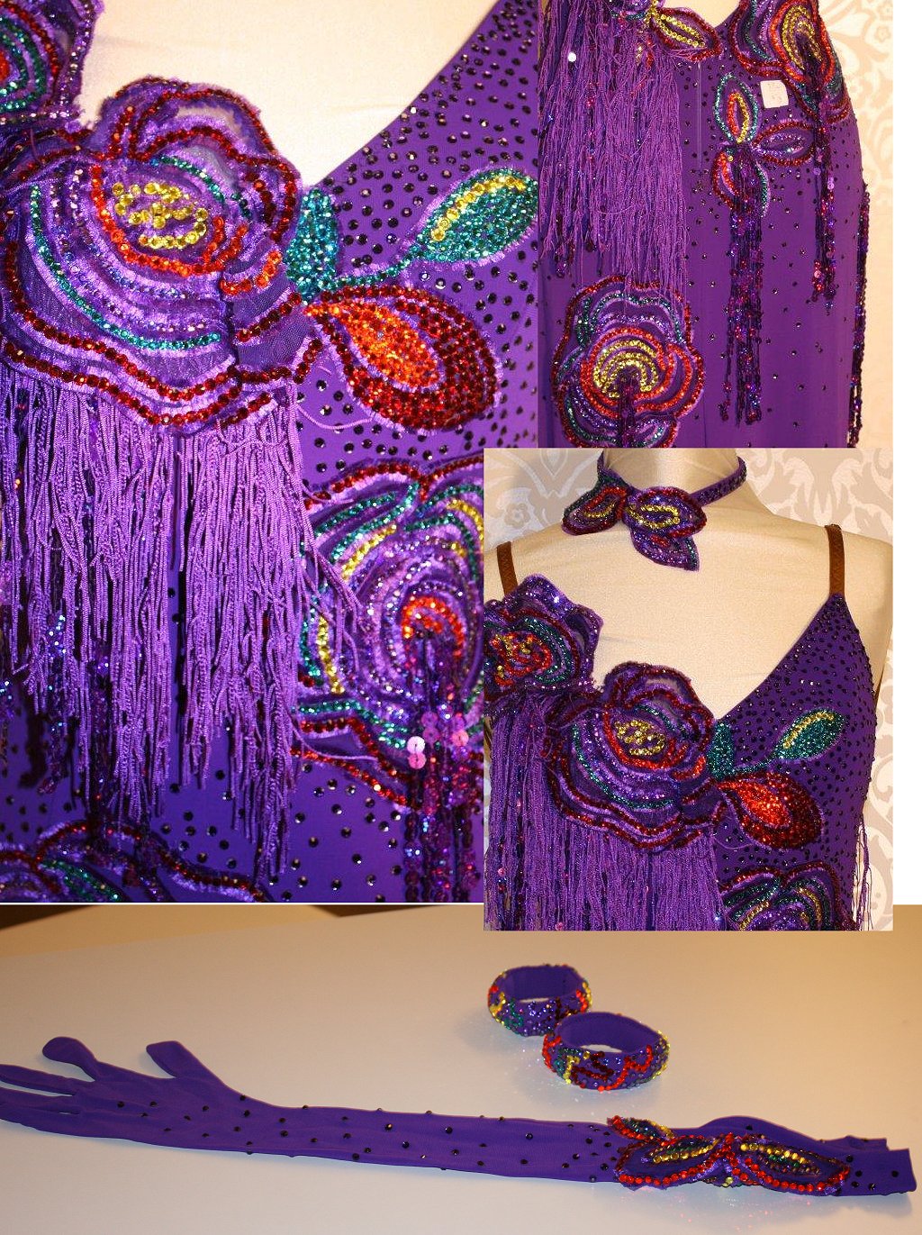 クチュール・イヴォンヌ・シュテファン制作！紫のスパンコールフリンジ使いのルンバドレス | Atelier Casablanca -ダンスドレス