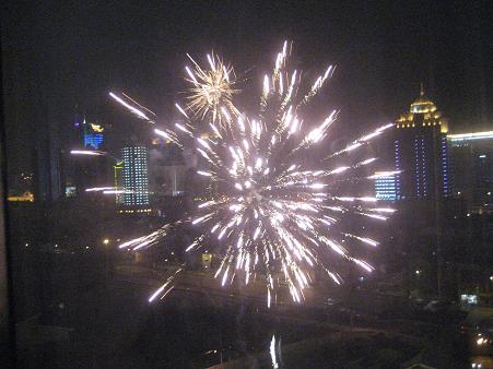 ホテルの真下から花火を上げる人がおり、その花火がちょうど窓の前で破裂してくれていました