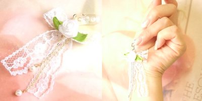 レースリボンネイルピアスホワイト金