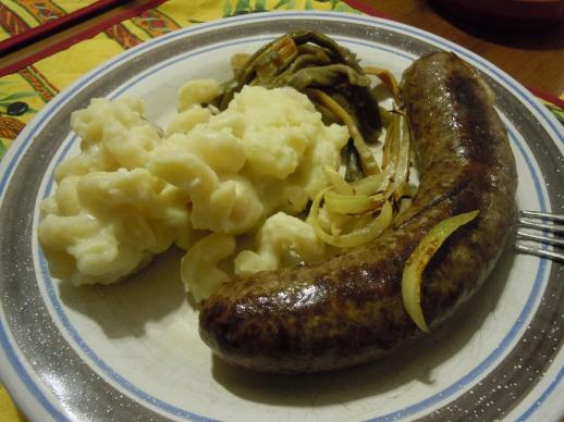 Venison Sausage, Mac & Cheese and dried beans