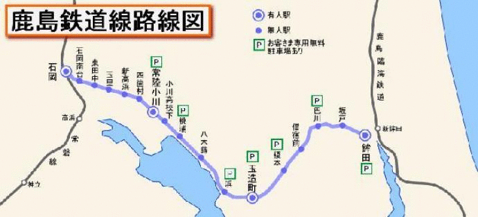 鹿島鉄道線路線図。
