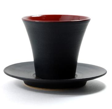 和食器　黒釉赤彩カップ＆ソーサ　作家「森野知子」  こりゃ売れるわ！
