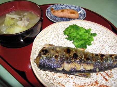 焼き魚（小樽の鰊）と豚汁