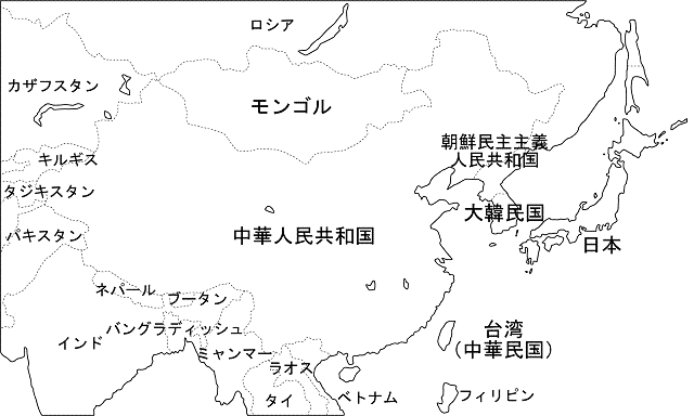 東アジア諸国の地図