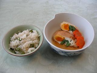 豆ごはんとうすあげの煮物