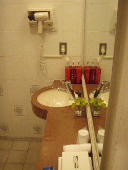 赤いボトルがシャンプー類です