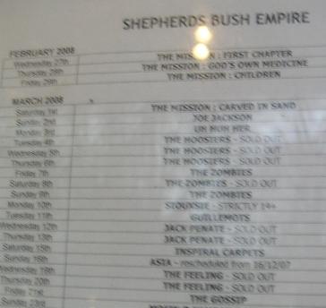 Gig(Live)スケジュール。3月2日はJoe Jackson。