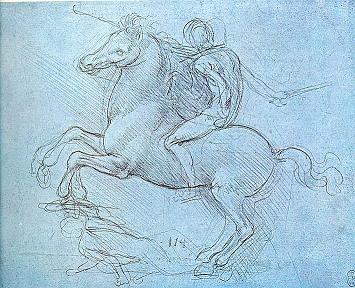 Leonardo倒れた敵を踏みつける騎手の習作1490