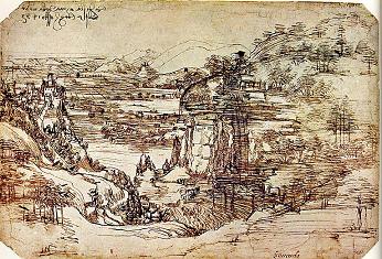 Leonardoアルノ河風景(1473)