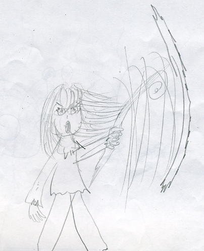 つえを持って叫ぶりえ