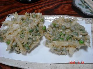 グリーンピースとしょうがのかきあげ