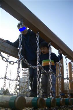 丸太の上もへっちゃらで渡れるよ（≧∇≦）