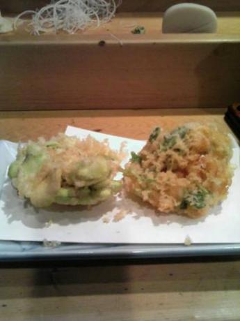 蚕豆と小柱の天麩羅