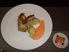 炭平　油物　鱸唐揚げ　夏野菜