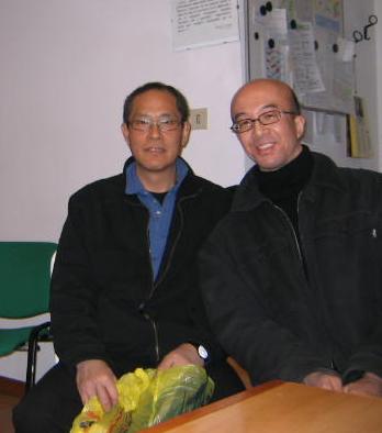 藤本先生と道場の受付で