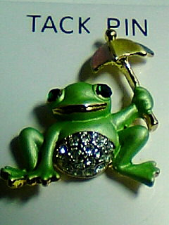 傘さし蛙ピンブローチ