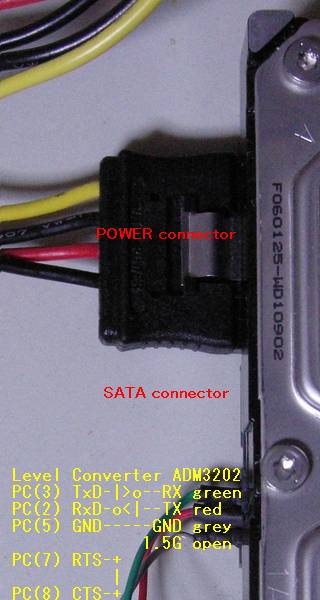 Seagate ハードディスク のシリアル(RS-232C コンソール) 接続部分拡大