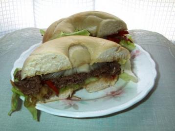 ベーグル焼肉サンド断面