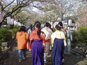 桜並木を移動する私たち☆