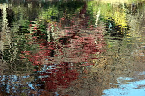 井の頭公園の池に映る秋