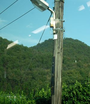 高瀬駅で見た木の電線