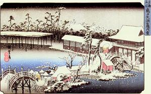 東都名所 亀井戸天満宮境内雪