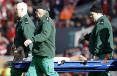 Nani is stretchered off during English Premier League soccer match against Liverpool at Anfield.jpg