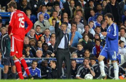 Jose Mourinho gestures during their Champions League semi-final first leg football match against Liverpool at Stamford Bridge.jpg