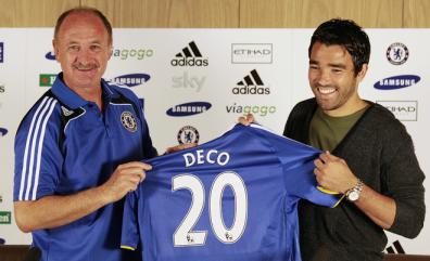 Deco and Luiz Felipe Scolari attend a press conference at the Chelsea FC training ground in Cobham.jpg