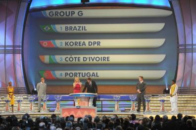 Group G is displayed during the Final Draw for the FIFA World Cup 2010 December 4.jpg