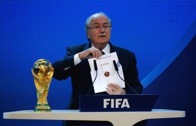Joseph S Blatter reveals Russia as holders for the 2018 World Cup at the Messe on December 2 2010 in Zurich.jpg