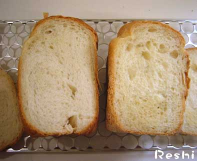 薄力粉パンと強力粉パンのカット面比較