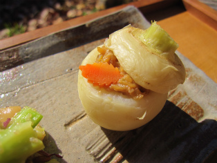 小かぶのネギ味噌詰め