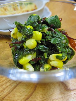 モロヘイヤととうもろこし和え物