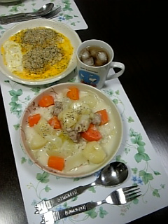 080129シチューとカジキのハーブパン粉焼き