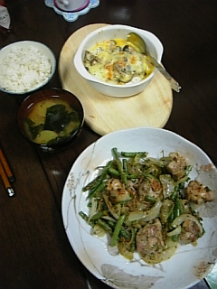 071011鶏肉とさやいんげんの粒ﾏｽﾀｰﾄﾞ炒めとﾄﾞﾘｱ