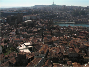 Se (cathedral) and Rio Douro from Igreja dos Clerigos in Porto, Portugal