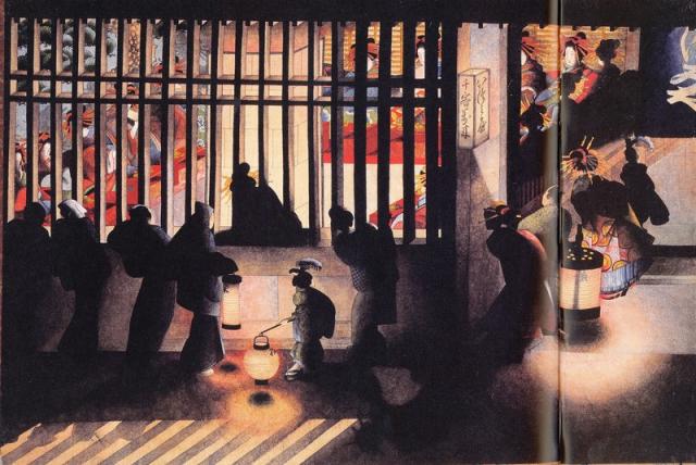 葛飾応為「吉原格子先の図」